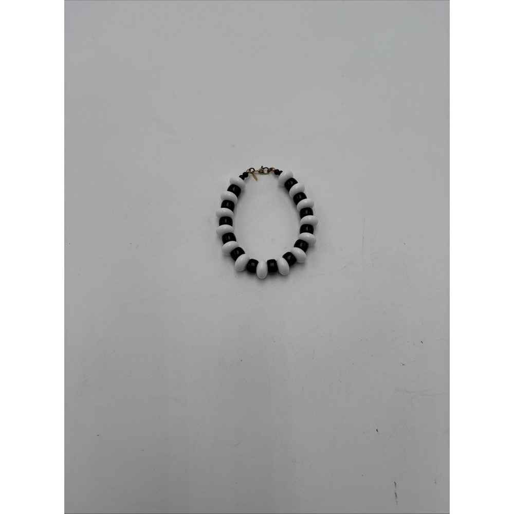 Monet Beaded Bracelet Lobster‎ Claw Clasp Black White Beads Signed Vintage